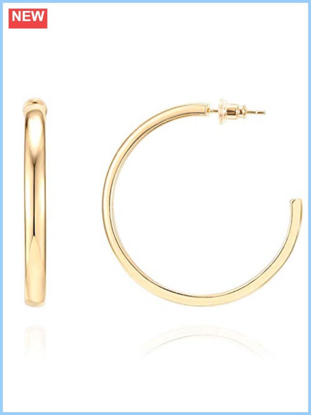 14K Gold Plated Wide Flat Edge Hoop Earrings Hypoallergenic 40mm Everyday